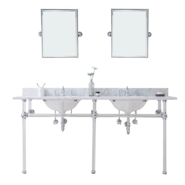 Water Creation Empire 72 Inch Wide Double Wash Stand with Counter Top and F2-0013 Faucet and Mirror - Luxe Bathroom Vanities
