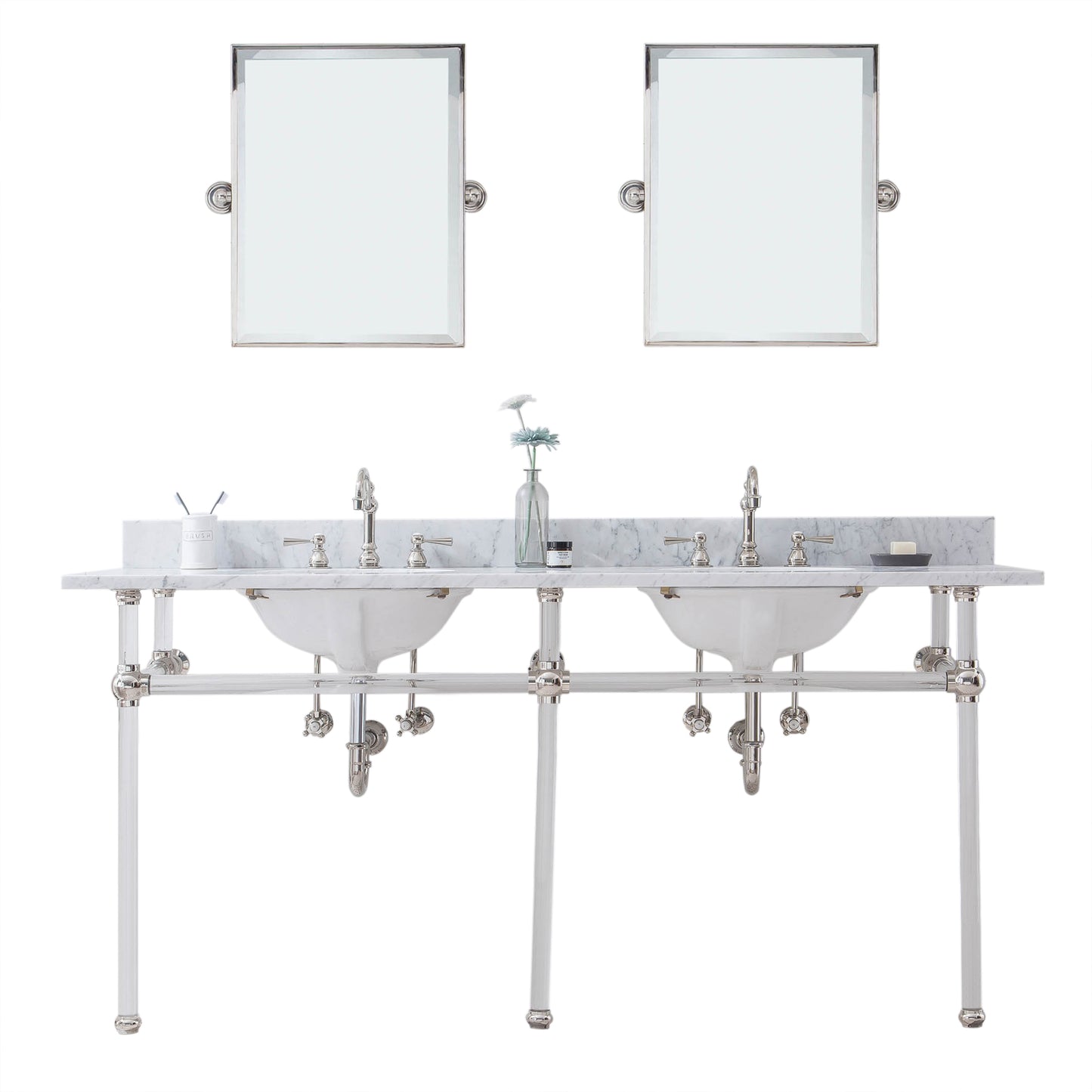 Water Creation Empire 72 Inch Wide Double Wash Stand with Counter Top and F2-0012 Faucet and Mirror - Luxe Bathroom Vanities