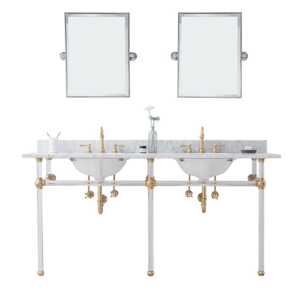 Water Creation Empire 72 Inch Wide Double Wash Stand with Counter Top and F2-0012 Faucet and Mirror - Luxe Bathroom Vanities
