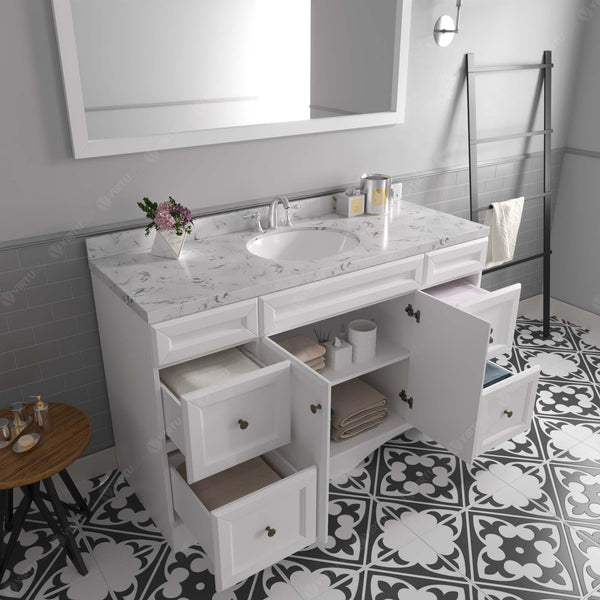 Virtu USA Talisa 60" Single Bath Vanity in White with White Quartz Top and Round Sink with Polished Chrome Faucet with Matching Mirror - Luxe Bathroom Vanities