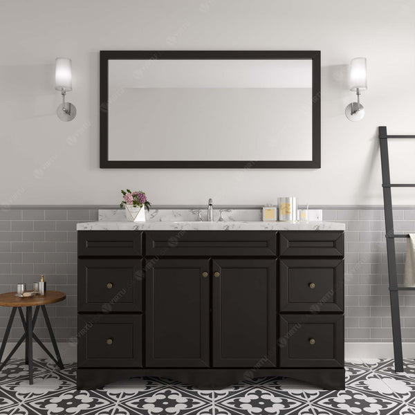 Virtu USA Talisa 60" Single Bath Vanity in White with White Quartz Top and Square Sink with Brushed Nickel Faucet with Matching Mirror - Luxe Bathroom Vanities