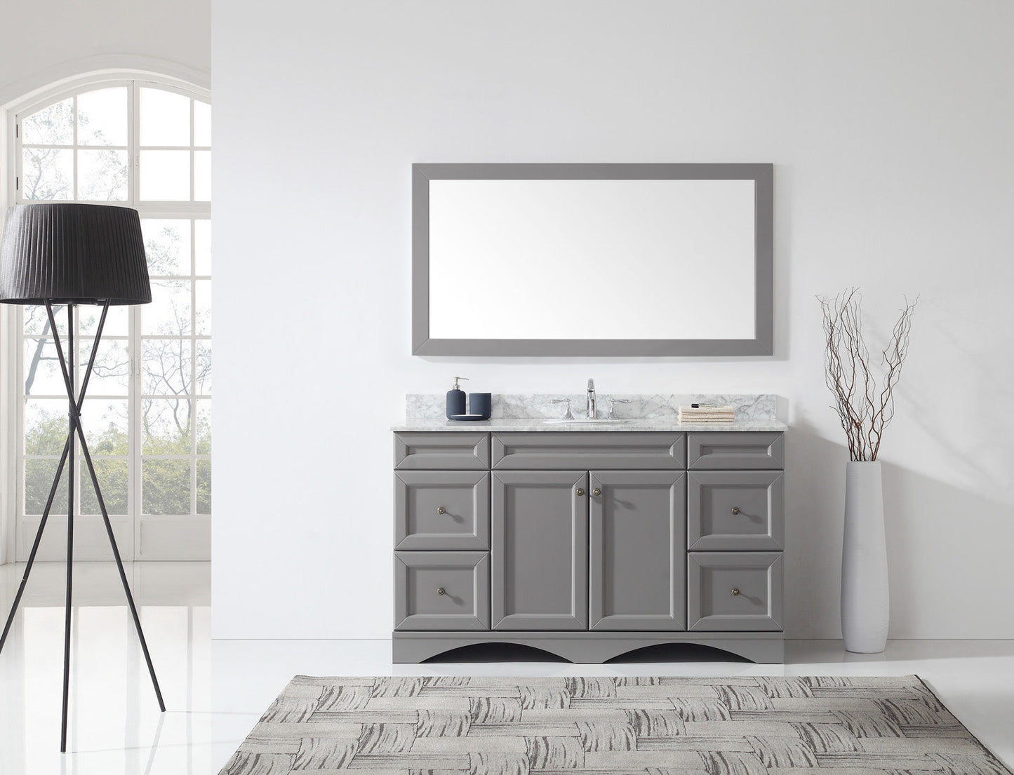 Virtu USA Talisa 60" Single Bath Vanity with Marble Top and Round Sink with Polished Chrome Faucet and Mirror - Luxe Bathroom Vanities