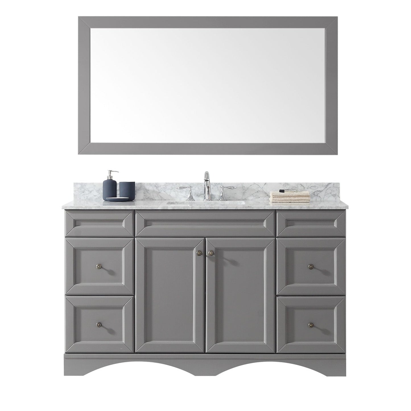 Virtu USA Talisa 60" Single Bath Vanity with Marble Top and Square Sink with Polished Chrome Faucet and Mirror - Luxe Bathroom Vanities