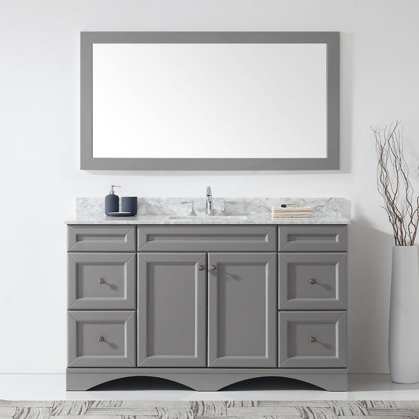 Virtu USA Talisa 60" Single Bath Vanity in Grey with Marble Top and Square Sink with Mirror - Luxe Bathroom Vanities Luxury Bathroom Fixtures Bathroom Furniture