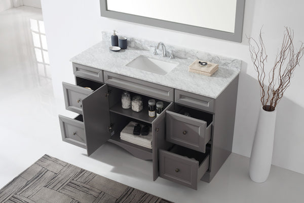 Virtu USA Talisa 60" Single Bath Vanity in Grey with Marble Top and Square Sink with Mirror - Luxe Bathroom Vanities Luxury Bathroom Fixtures Bathroom Furniture