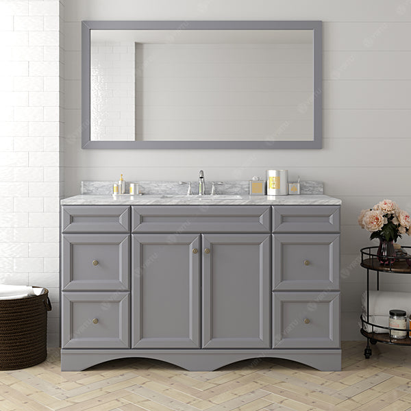 Virtu USA Talisa 60" Single Bath Vanity with Marble Top and Square Sink with Polished Chrome Faucet and Mirror - Luxe Bathroom Vanities