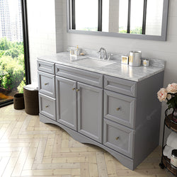 Virtu USA Talisa 60" Single Bath Vanity with Marble Top and Square Sink with Polished Chrome Faucet and Mirror - Luxe Bathroom Vanities