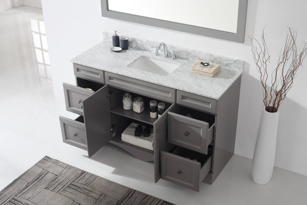 Virtu USA Talisa 60" Single Bath Vanity with Marble Top and Square Sink with Polished Chrome Faucet and Mirror - Luxe Bathroom Vanities