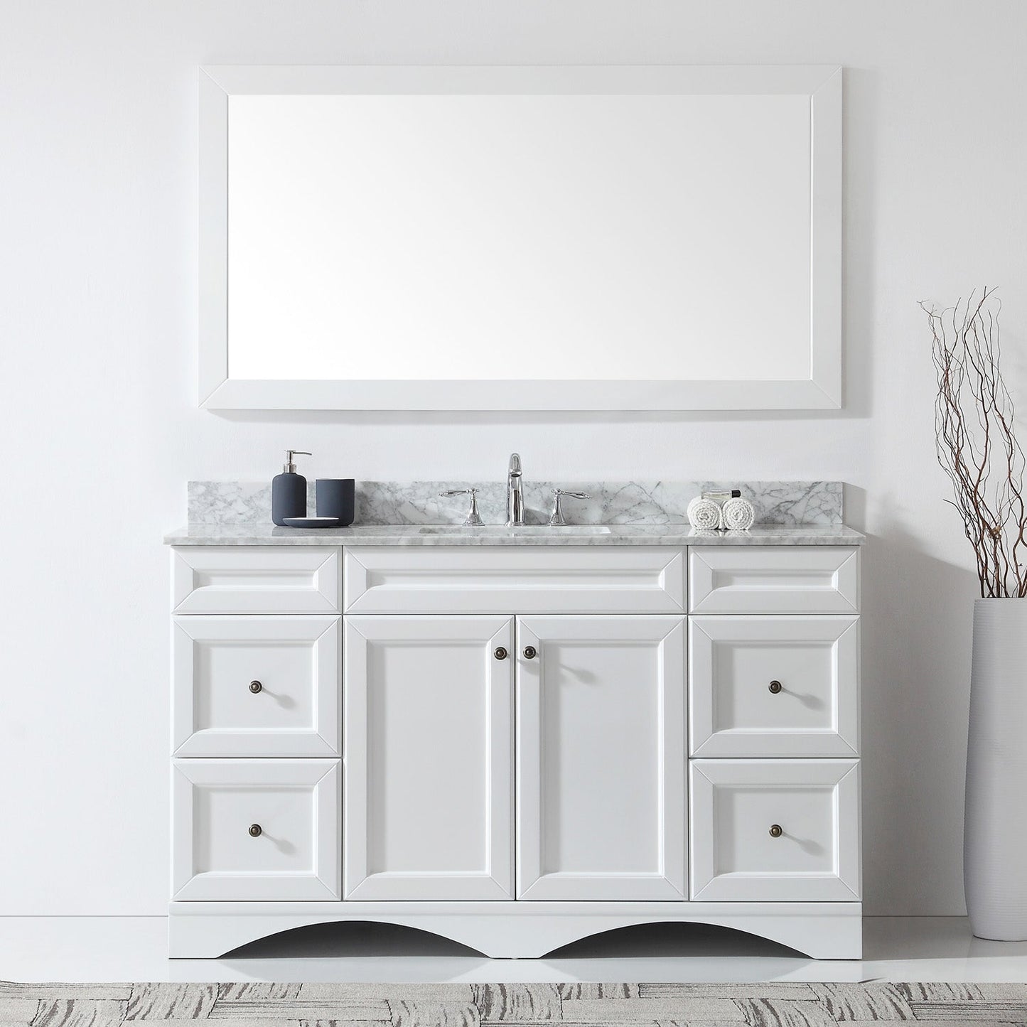Virtu USA Talisa 60" Single Bath Vanity with Marble Top and Square Sink with Polished Chrome Faucet and Mirror - Luxe Bathroom Vanities
