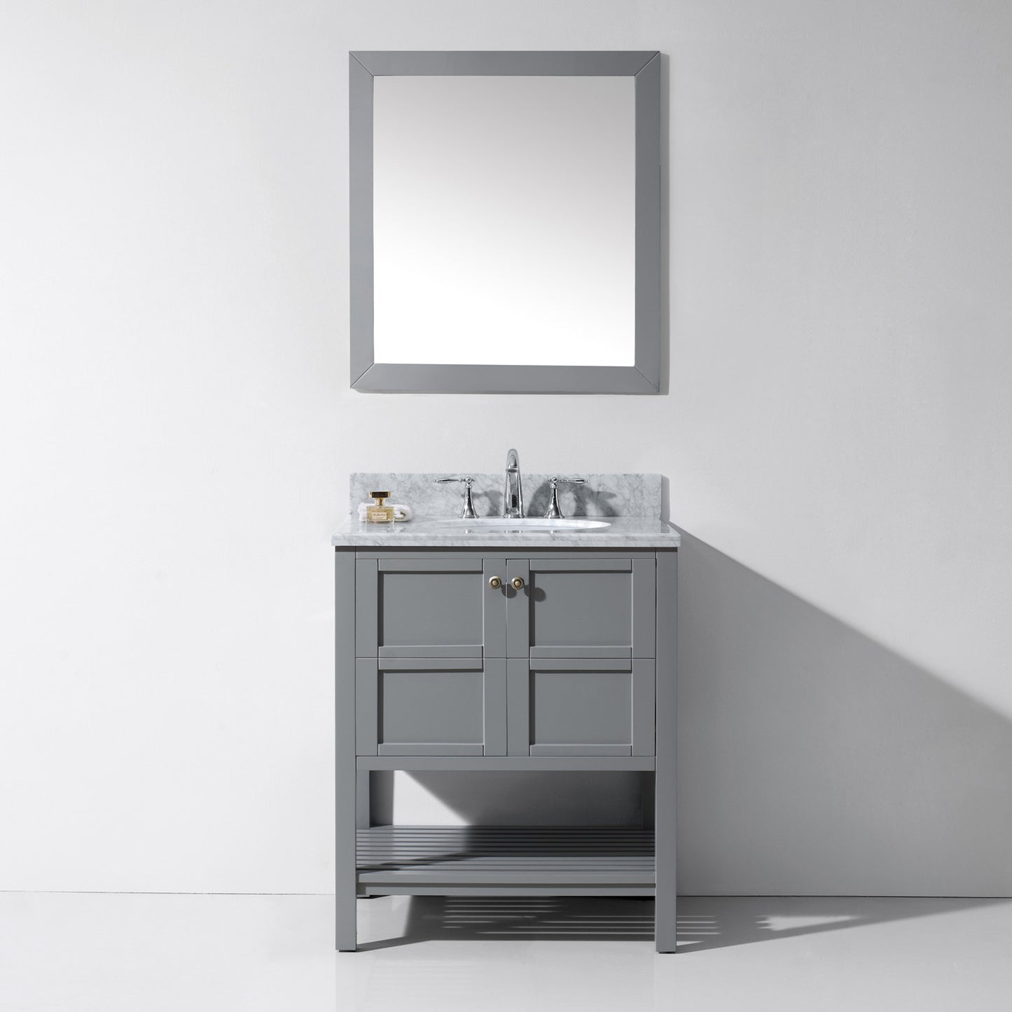 Virtu USA Winterfell 30" Single Bath Vanity with Marble Top and Round Sink with Mirror - Luxe Bathroom Vanities Luxury Bathroom Fixtures Bathroom Furniture