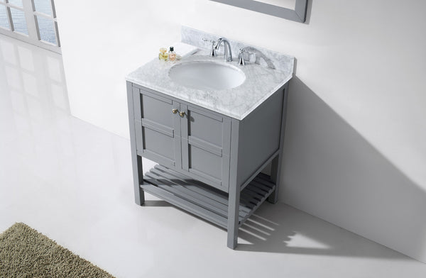 Virtu USA Winterfell 30" Single Bath Vanity with Marble Top and Round Sink with Mirror - Luxe Bathroom Vanities Luxury Bathroom Fixtures Bathroom Furniture