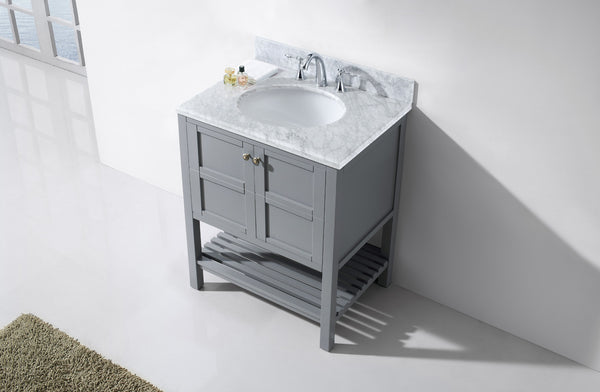 Virtu USA Winterfell 30" Single Bath Vanity with Marble Top and Round Sink - Luxe Bathroom Vanities Luxury Bathroom Fixtures Bathroom Furniture