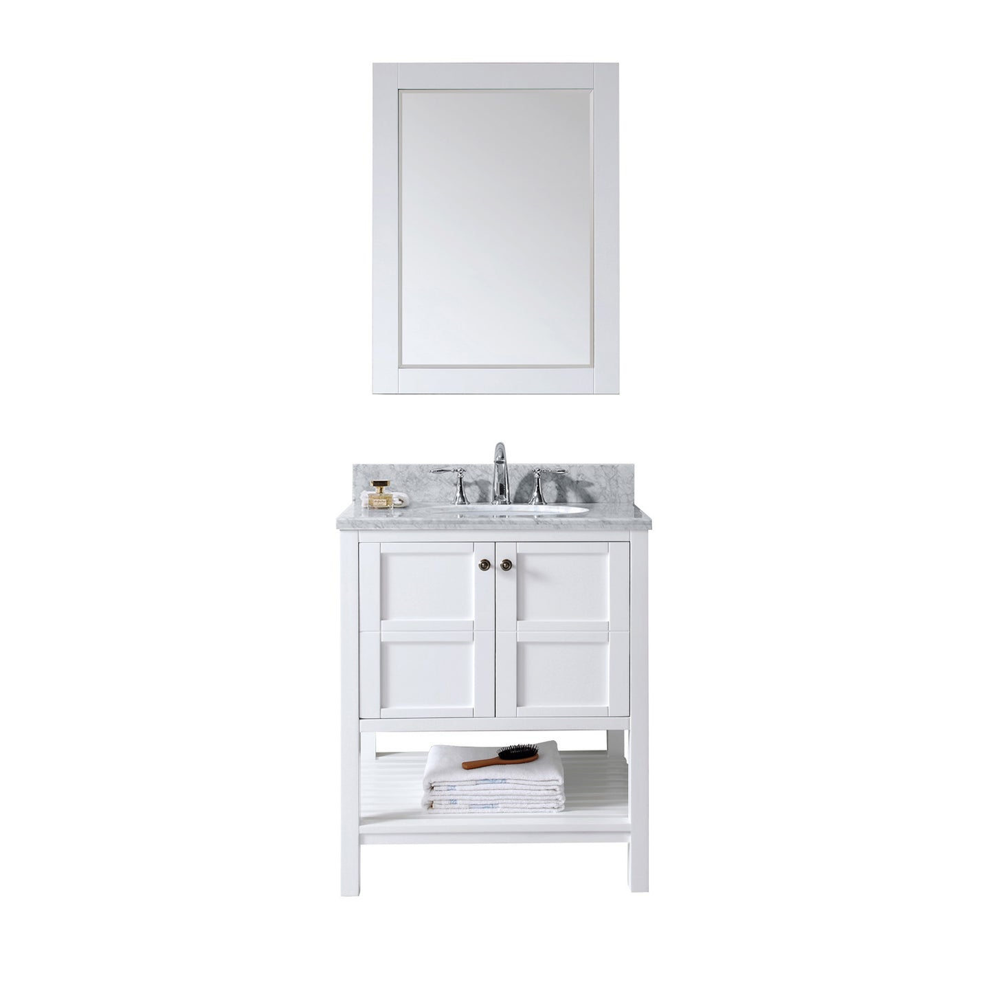 Virtu USA Winterfell 30" Single Bath Vanity with Marble Top and Round Sink with Mirror - Luxe Bathroom Vanities Luxury Bathroom Fixtures Bathroom Furniture