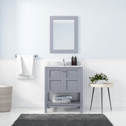 Virtu USA Winterfell 30" Single Bath Vanity in White with White Marble Top and Square Sink with Brushed Nickel Faucet with Matching Mirror - Luxe Bathroom Vanities