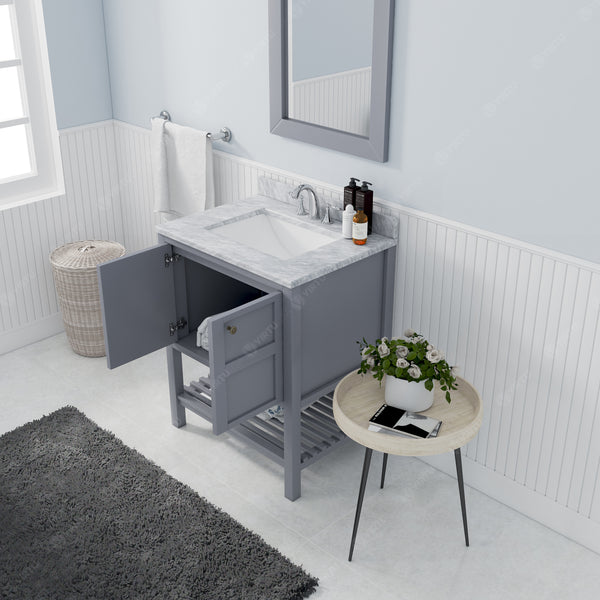 Virtu USA Winterfell 30" Single Bath Vanity in White with White Marble Top and Square Sink with Brushed Nickel Faucet with Matching Mirror - Luxe Bathroom Vanities