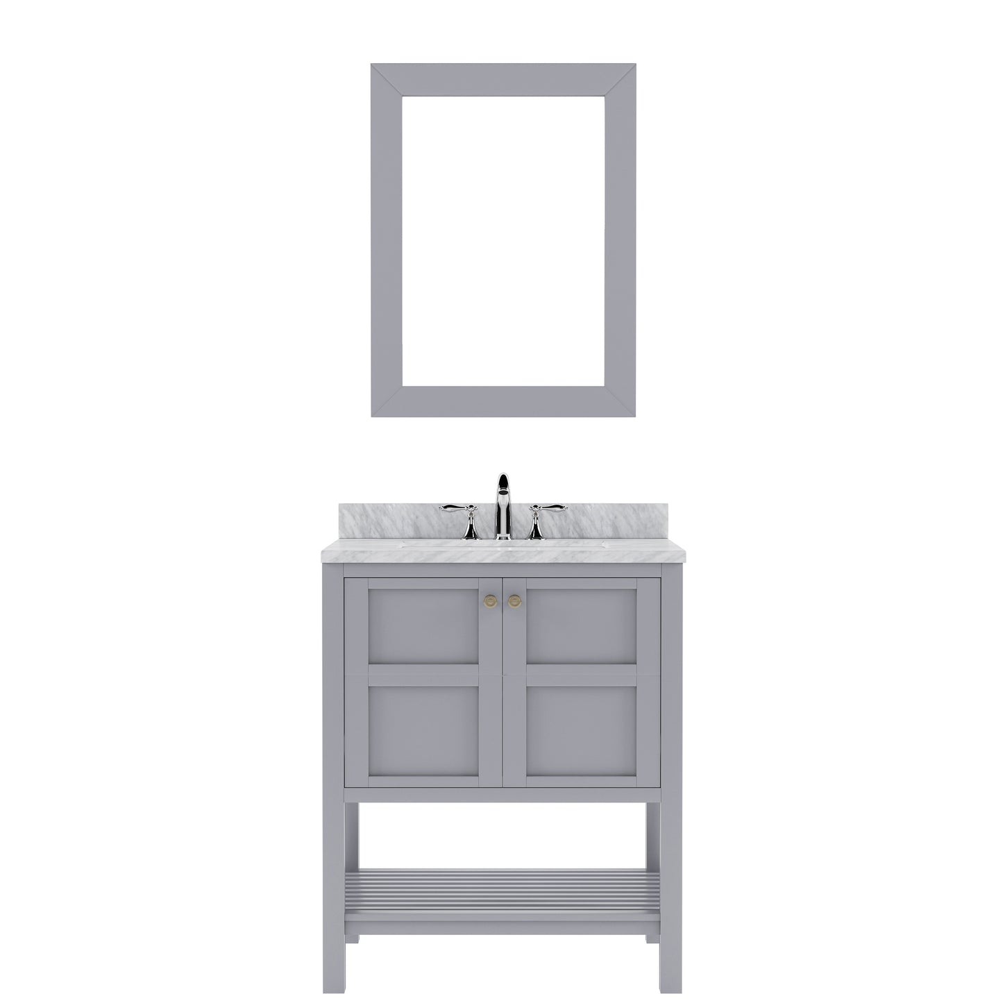 Virtu USA Winterfell 30" Single Bath Vanity in White with White Marble Top and Square Sink with Brushed Nickel Faucet with Matching Mirror - Luxe Bathroom Vanities