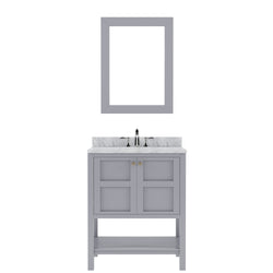 Virtu USA Winterfell 30" Single Bath Vanity in White with White Marble Top and Square Sink with Brushed Nickel Faucet with Matching Mirror - Luxe Bathroom Vanities