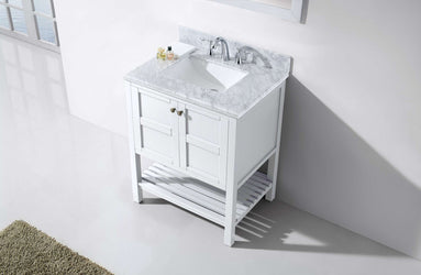 Virtu USA Winterfell 30" Single Bath Vanity with Marble Top and Square Sink with Brushed Nickel Faucet and Mirror - Luxe Bathroom Vanities Luxury Bathroom Fixtures Bathroom Furniture