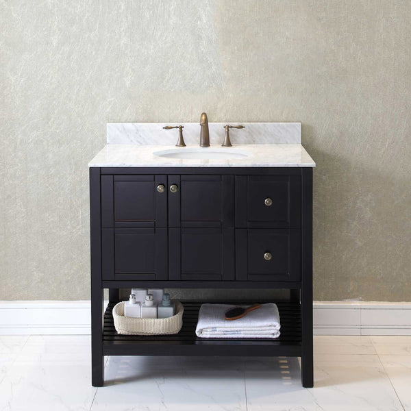 Virtu USA Winterfell 36" Single Bath Vanity in Espresso with Marble Top and Round Sink - Luxe Bathroom Vanities Luxury Bathroom Fixtures Bathroom Furniture