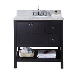 Virtu USA Winterfell 36" Single Bath Vanity in Espresso with Marble Top and Round Sink - Luxe Bathroom Vanities Luxury Bathroom Fixtures Bathroom Furniture