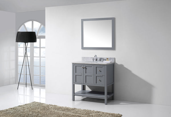 Virtu USA Winterfell 36" Single Bath Vanity with Marble Top and Round Sink with Mirror - Luxe Bathroom Vanities