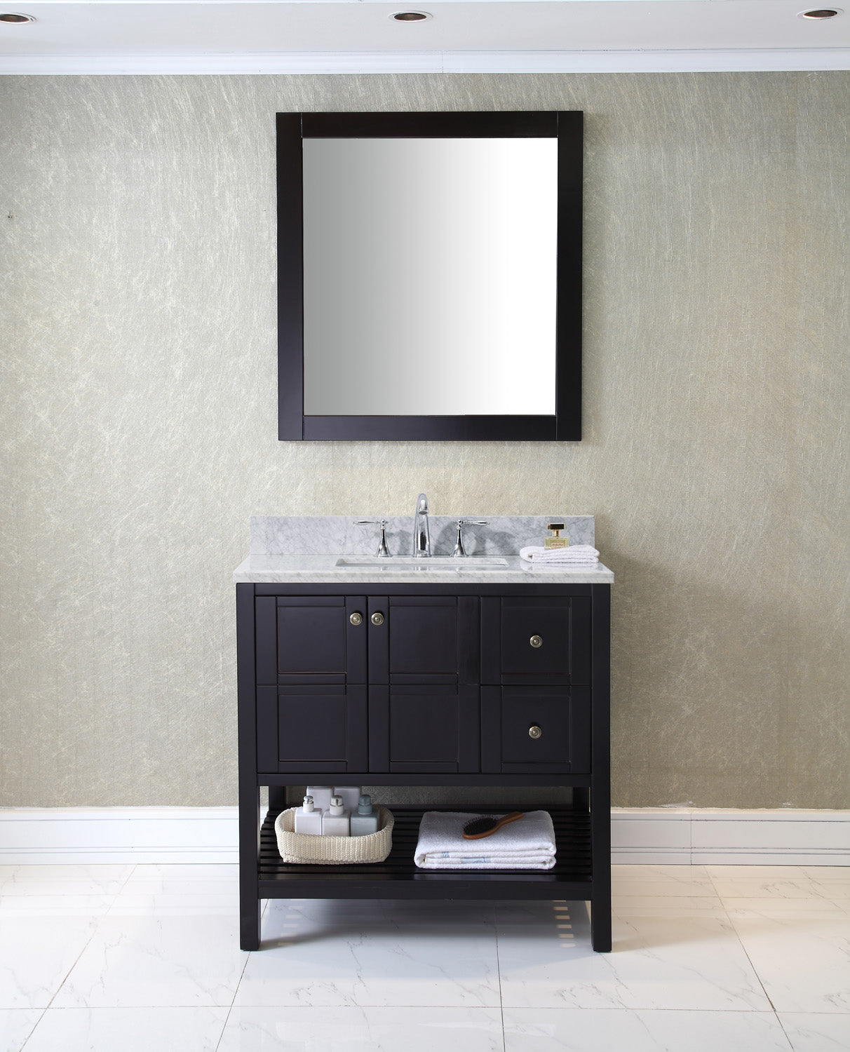 Virtu USA Winterfell 36" Single Bath Vanity in Espresso with Marble Top and Square Sink with Mirror - Luxe Bathroom Vanities Luxury Bathroom Fixtures Bathroom Furniture