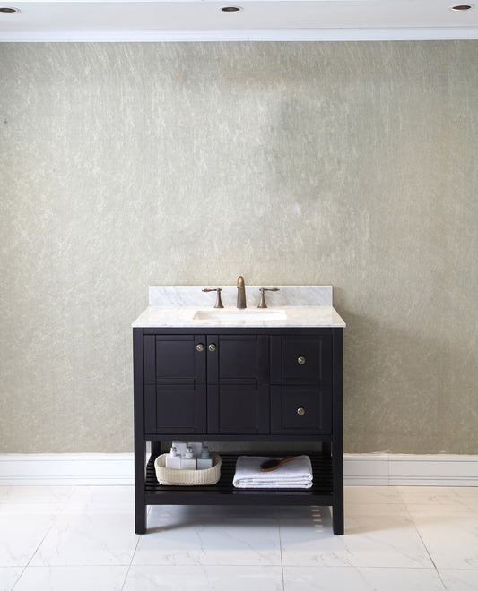 Virtu USA Winterfell 36" Single Bath Vanity with Marble Top and Square Sink - Luxe Bathroom Vanities
