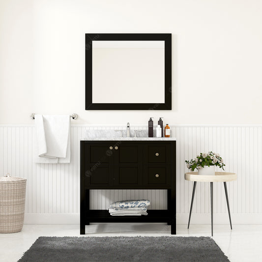Virtu USA Winterfell 36" Single Bath Vanity with Marble Top and Square Sink with Brushed Nickel Faucet and Mirror - Luxe Bathroom Vanities
