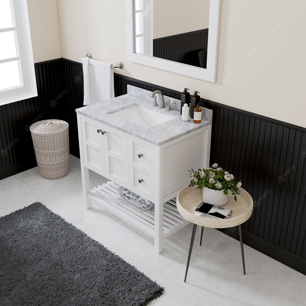 Virtu USA Winterfell 36" Single Bath Vanity with Marble Top and Square Sink with Mirror - Luxe Bathroom Vanities