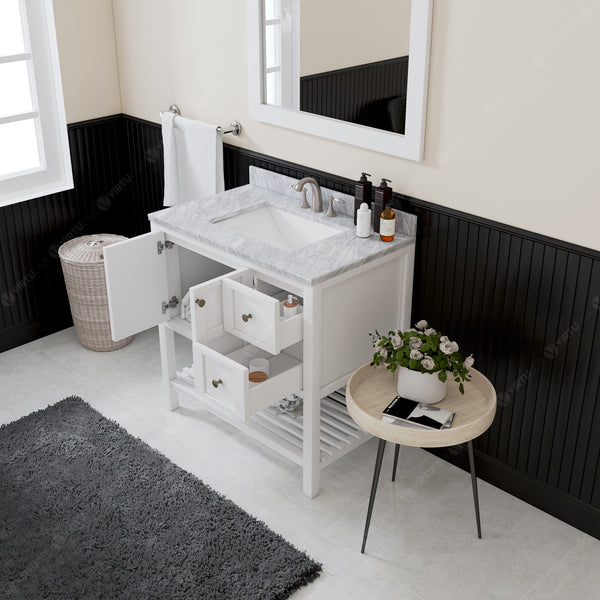 Virtu USA Winterfell 36" Single Bath Vanity with Marble Top and Square Sink with Mirror - Luxe Bathroom Vanities