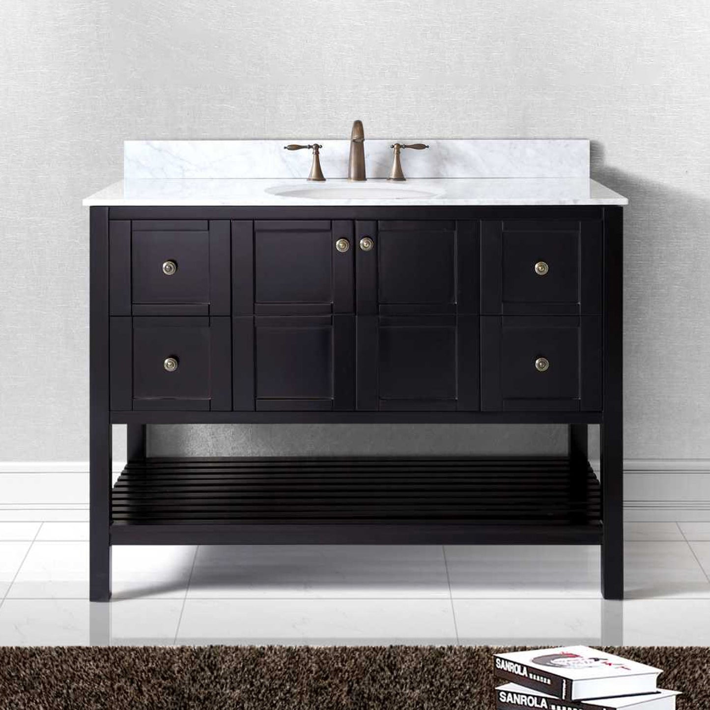 Virtu USA Winterfell 48" Single Bath Vanity with Marble Top and Round Sink with Brushed Nickel Faucet - Luxe Bathroom Vanities Luxury Bathroom Fixtures Bathroom Furniture