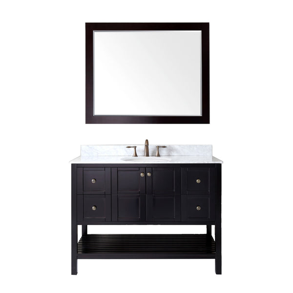 Virtu USA Winterfell 48" Single Bath Vanity with Marble Top and Round Sink with Brushed Nickel Faucet and Mirror - Luxe Bathroom Vanities Luxury Bathroom Fixtures Bathroom Furniture