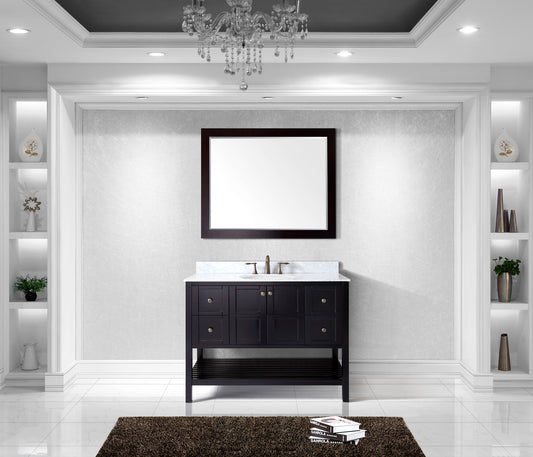 Virtu USA Winterfell 48" Single Bath Vanity with Marble Top and Round Sink with Polished Chrome Faucet and Mirror - Luxe Bathroom Vanities Luxury Bathroom Fixtures Bathroom Furniture