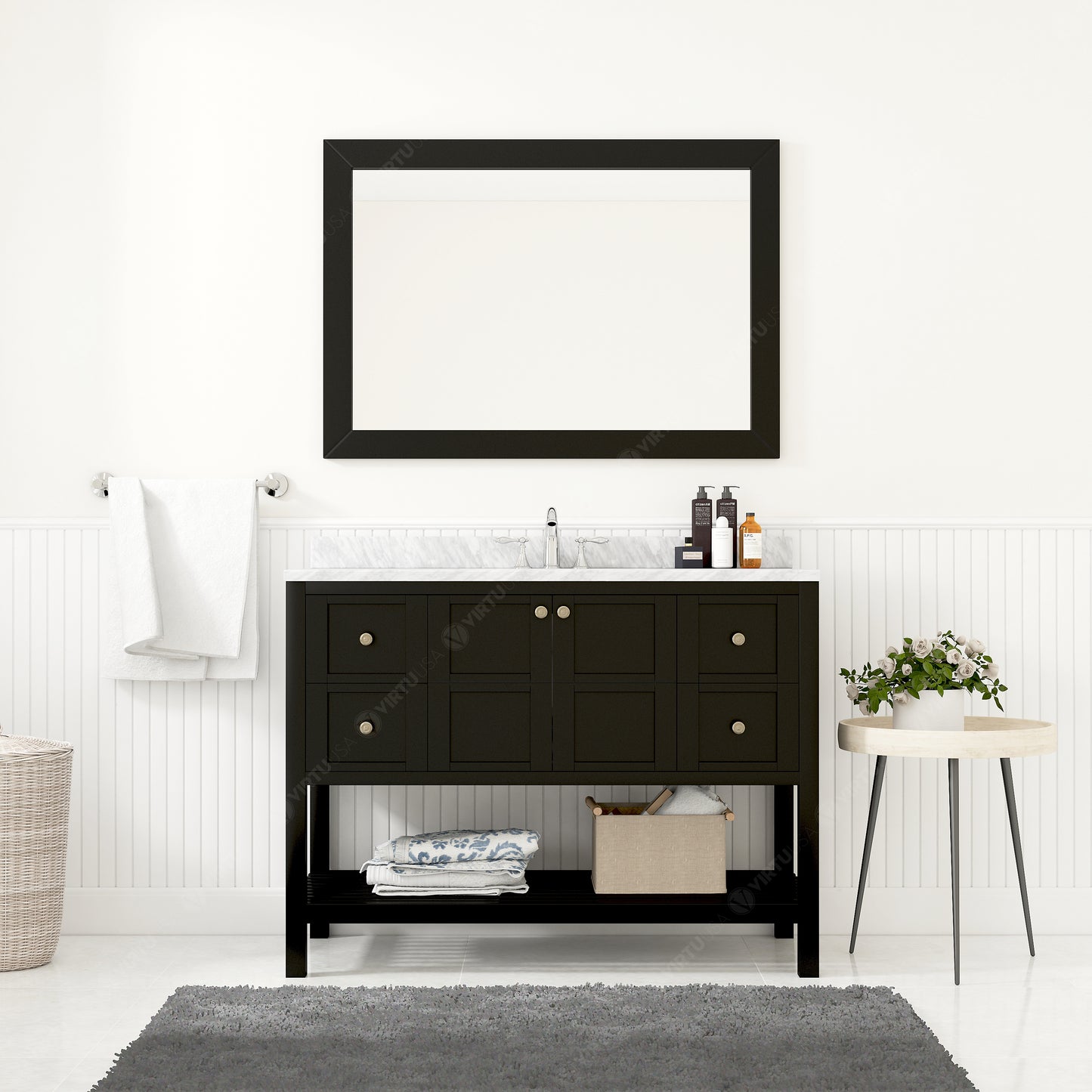 Virtu USA Winterfell 48" Single Bath Vanity with Marble Top and Round Sink with Mirror - Luxe Bathroom Vanities