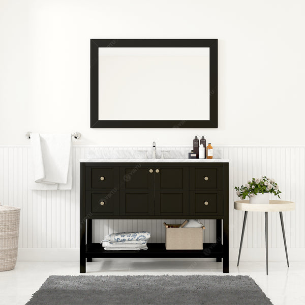 Virtu USA Winterfell 48" Single Bath Vanity with Marble Top and Round Sink with Polished Chrome Faucet and Mirror - Luxe Bathroom Vanities