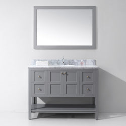 Virtu USA Winterfell 48" Single Bath Vanity with Marble Top and Round Sink with Brushed Nickel Faucet and Mirror - Luxe Bathroom Vanities Luxury Bathroom Fixtures Bathroom Furniture