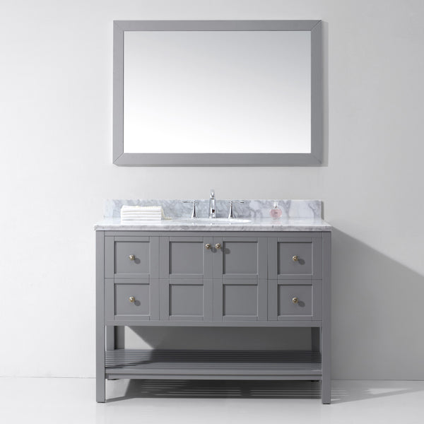 Virtu USA Winterfell 48" Single Bath Vanity with Marble Top and Round Sink with Polished Chrome Faucet and Mirror - Luxe Bathroom Vanities Luxury Bathroom Fixtures Bathroom Furniture