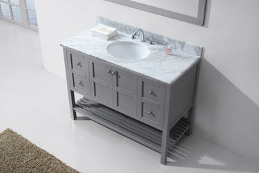 Virtu USA Winterfell 48" Single Bath Vanity with Marble Top and Round Sink with Polished Chrome Faucet and Mirror - Luxe Bathroom Vanities Luxury Bathroom Fixtures Bathroom Furniture