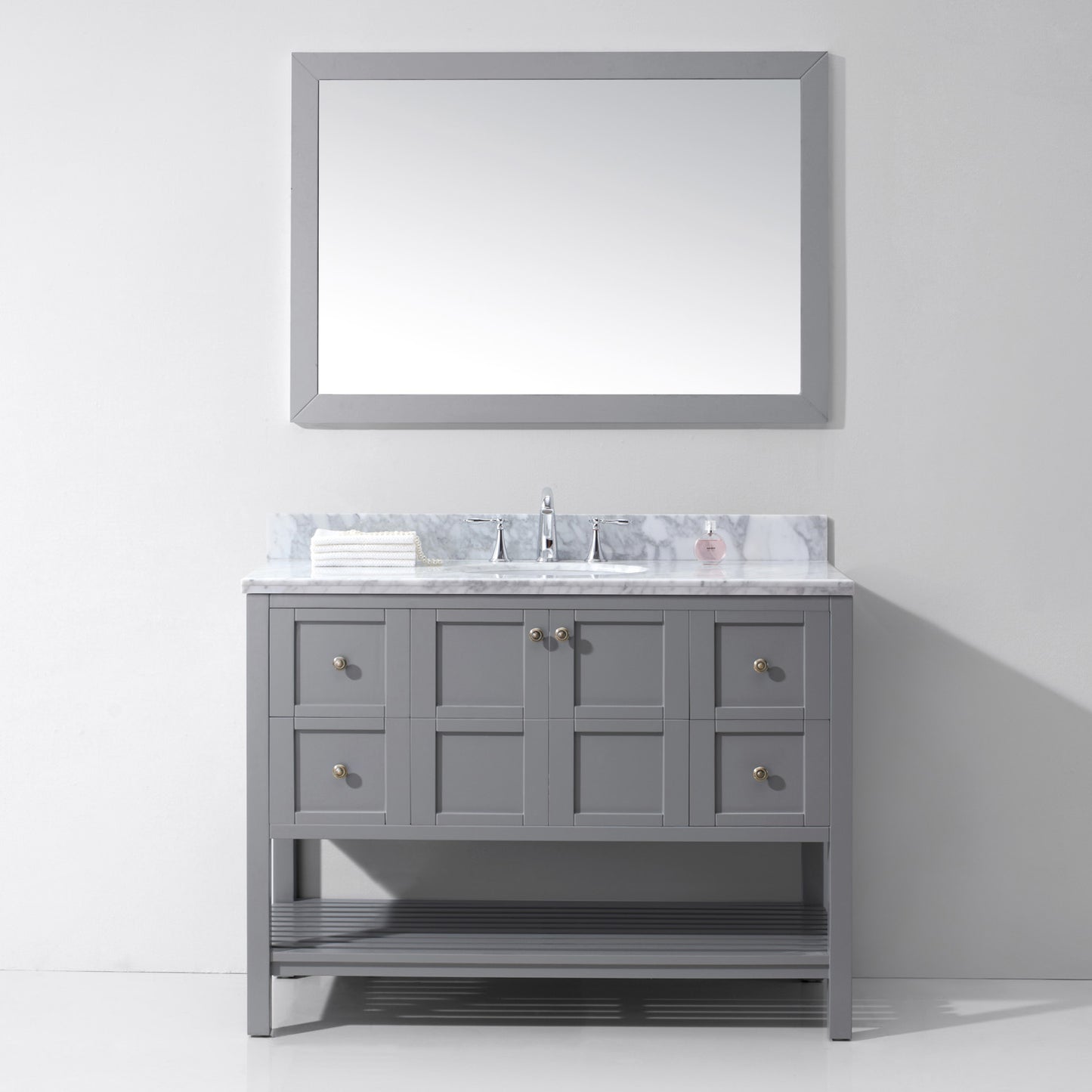 Virtu USA Winterfell 48" Single Bath Vanity with Marble Top and Round Sink with Polished Chrome Faucet - Luxe Bathroom Vanities Luxury Bathroom Fixtures Bathroom Furniture