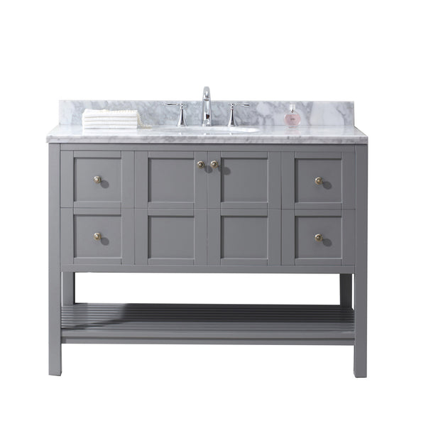 Virtu USA Winterfell 48" Single Bath Vanity with Marble Top and Round Sink with Mirror - Luxe Bathroom Vanities Luxury Bathroom Fixtures Bathroom Furniture