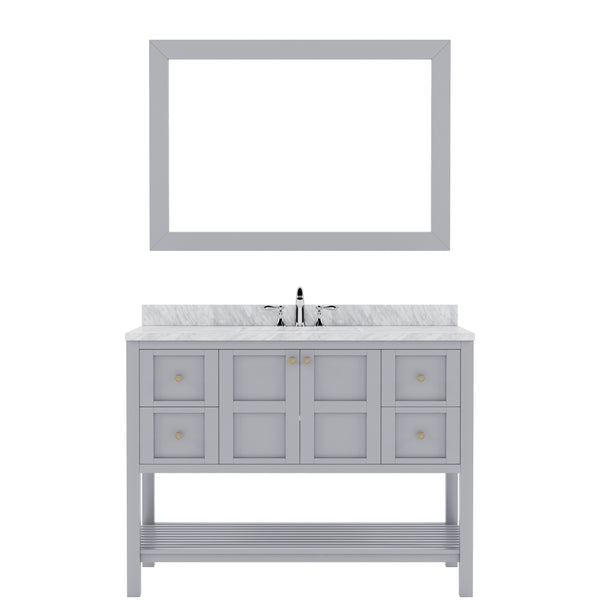 Virtu USA Winterfell 48" Single Bath Vanity with Marble Top and Round Sink with Mirror - Luxe Bathroom Vanities