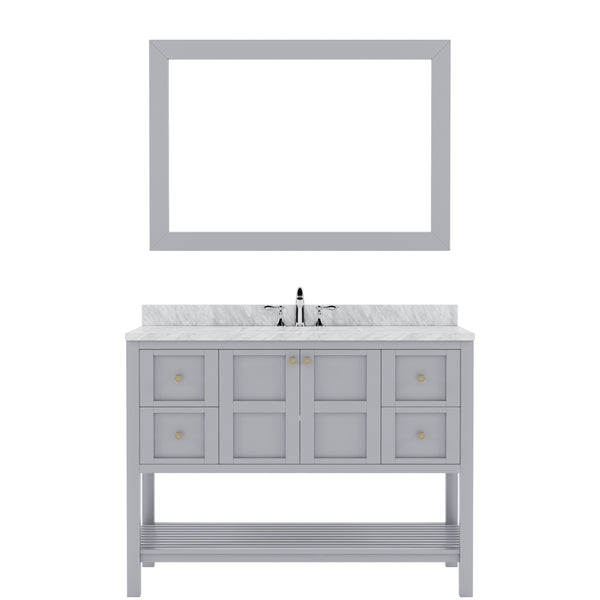 Virtu USA Winterfell 48" Single Bath Vanity with Marble Top and Round Sink with Brushed Nickel Faucet and Mirror - Luxe Bathroom Vanities