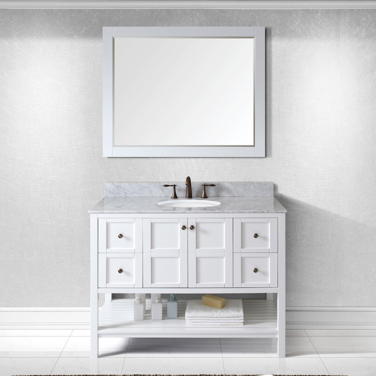 Virtu USA Winterfell 48" Single Bath Vanity with Marble Top and Round Sink with Brushed Nickel Faucet and Mirror - Luxe Bathroom Vanities Luxury Bathroom Fixtures Bathroom Furniture