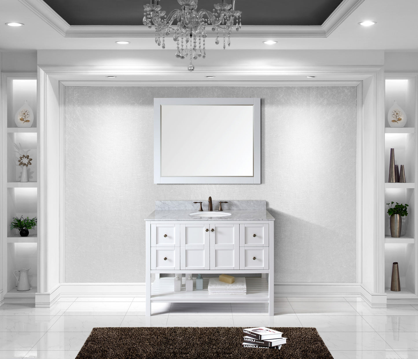 Virtu USA Winterfell 48" Single Bath Vanity with Marble Top and Round Sink with Brushed Nickel Faucet and Mirror - Luxe Bathroom Vanities Luxury Bathroom Fixtures Bathroom Furniture