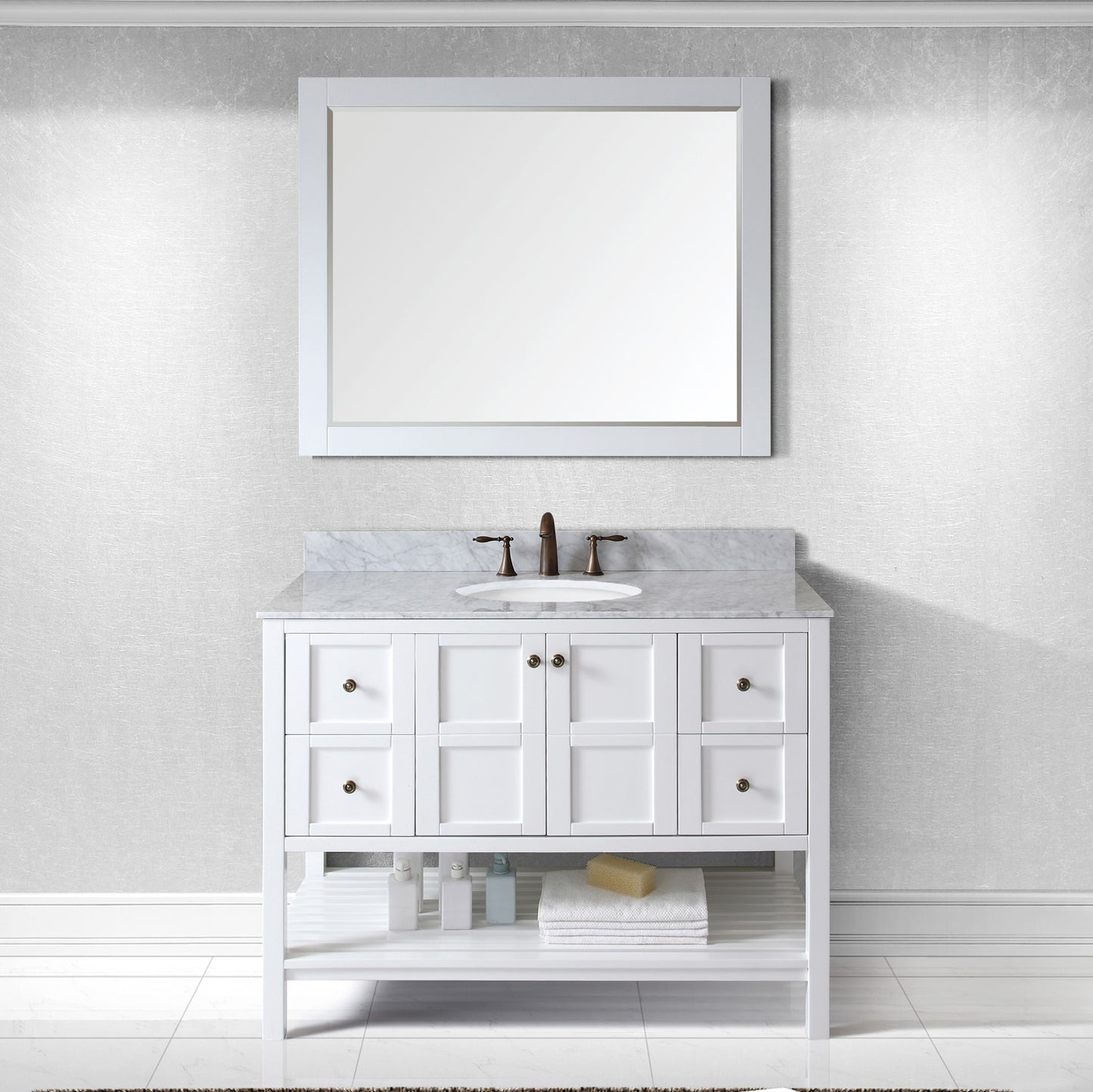 Virtu USA Winterfell 48" Single Bath Vanity with Marble Top and Round Sink with Brushed Nickel Faucet - Luxe Bathroom Vanities Luxury Bathroom Fixtures Bathroom Furniture