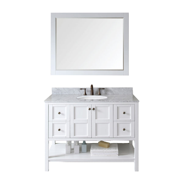 Virtu USA Winterfell 48" Single Bath Vanity with Marble Top and Round Sink with Brushed Nickel Faucet and Mirror - Luxe Bathroom Vanities Luxury Bathroom Fixtures Bathroom Furniture