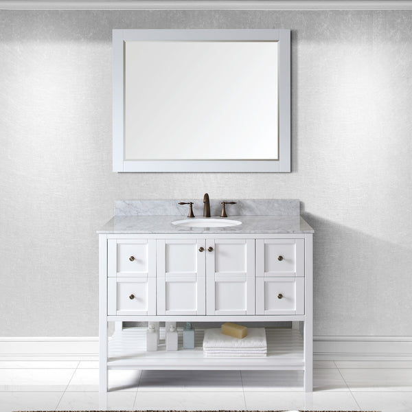 Virtu USA Winterfell 48" Single Bath Vanity with Marble Top and Round Sink with Polished Chrome Faucet and Mirror - Luxe Bathroom Vanities Luxury Bathroom Fixtures Bathroom Furniture