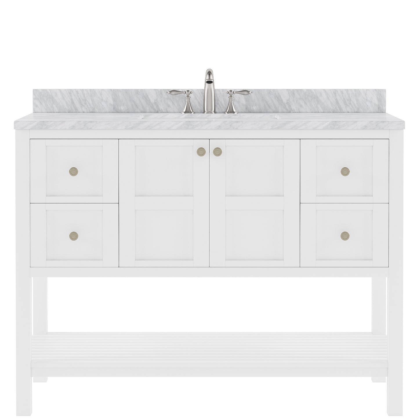 Virtu USA Winterfell 48" Single Bath Vanity in White with White Marble Top and Round Sink - Luxe Bathroom Vanities