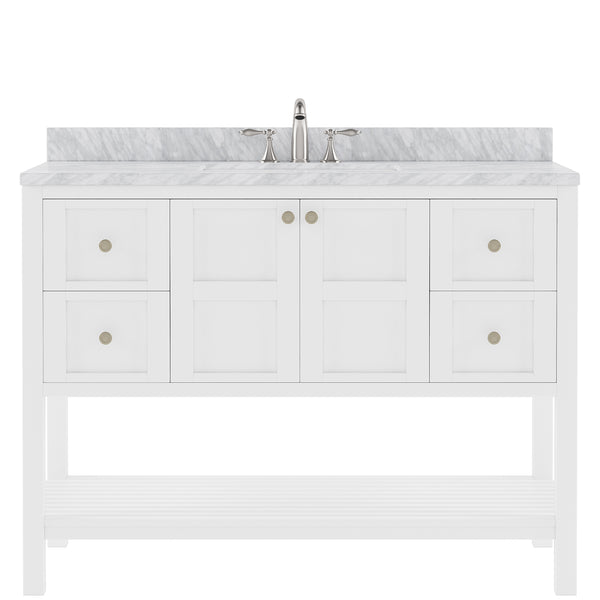 Virtu USA Winterfell 48" Single Bath Vanity in White with White Marble Top and Round Sink - Luxe Bathroom Vanities