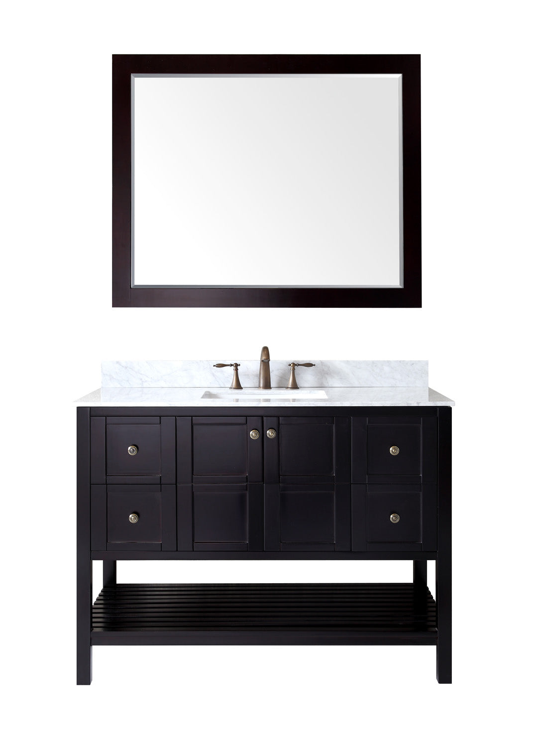 Virtu USA Winterfell 48" Single Bath Vanity in Espresso with Marble Top and Square Sink with Brushed Nickel Faucet and Mirror - Luxe Bathroom Vanities Luxury Bathroom Fixtures Bathroom Furniture